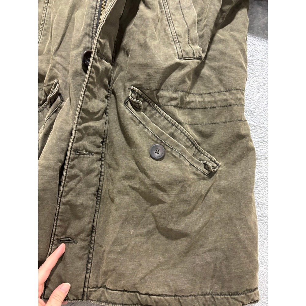 Guess Womens M Olive Green Hooded Parka Jacket Sherpa Lined Vintage Casual Cozy - Picture 4 of 10